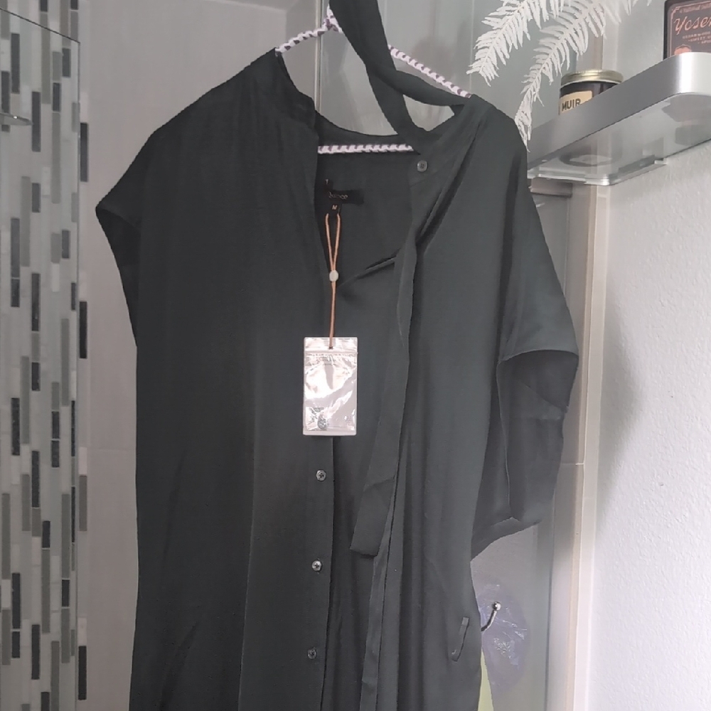 Quince Silk Forest Green Button-Up Dress